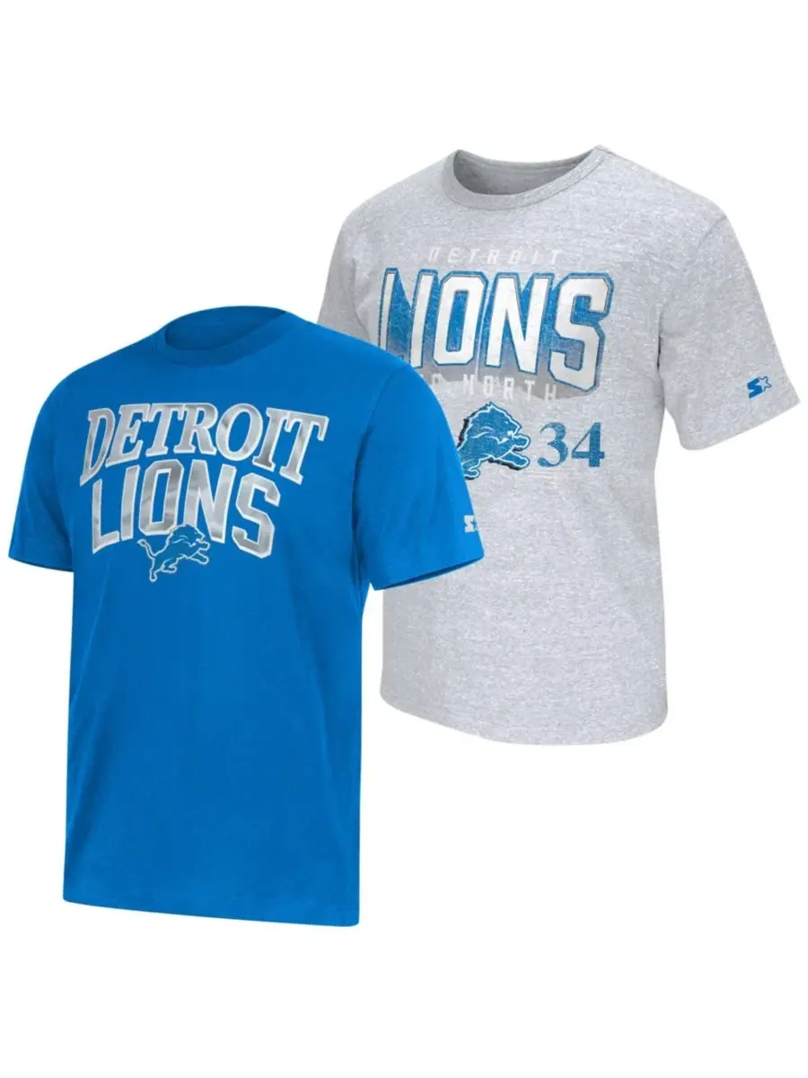 Комплект из 2 футболок с логотипом Detroit Lions Starter — изображение 1 из 5, синий серый