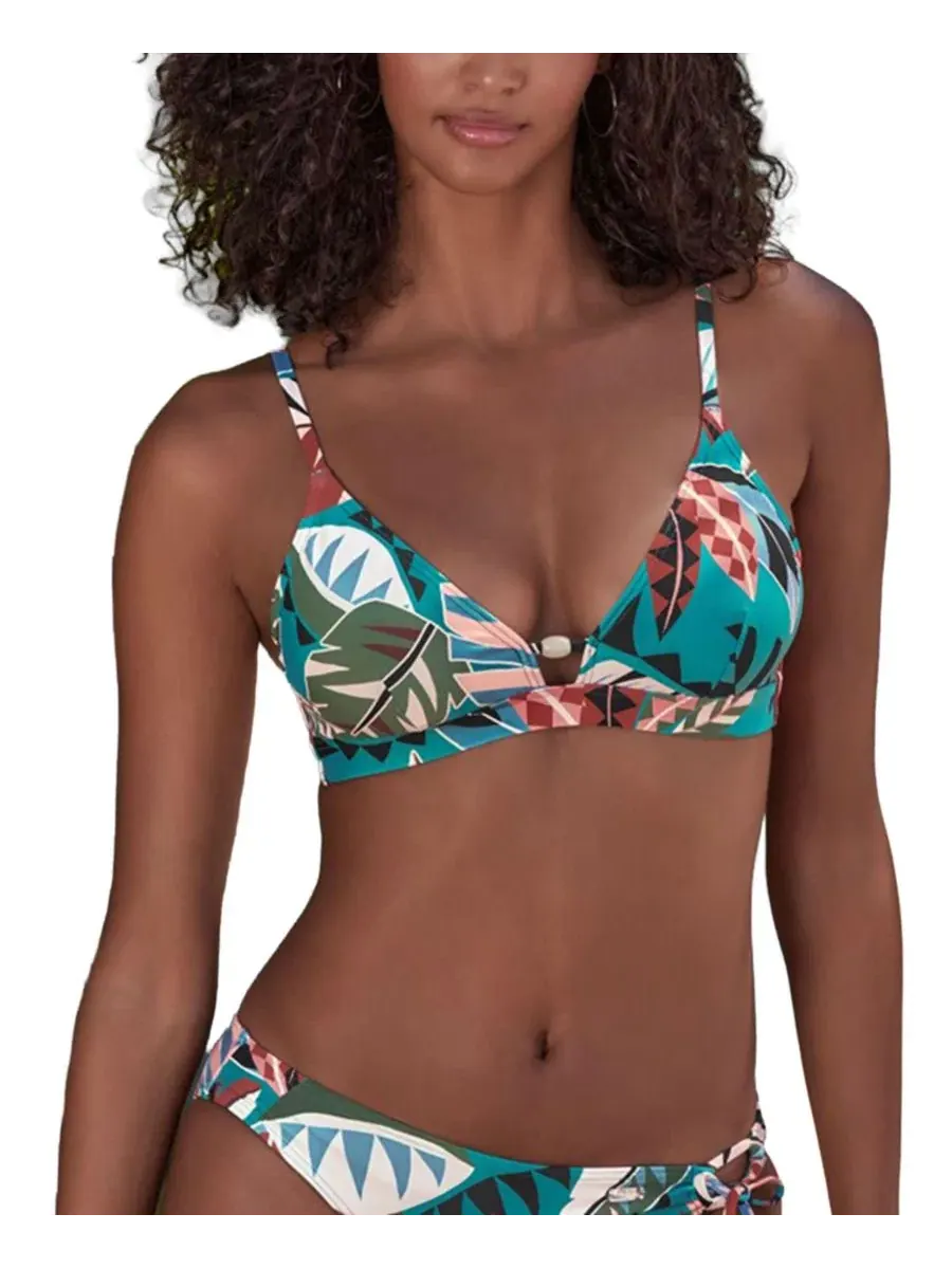 Бикини-топ треугольной формы с бусинами LASCANA, Turquoise Print