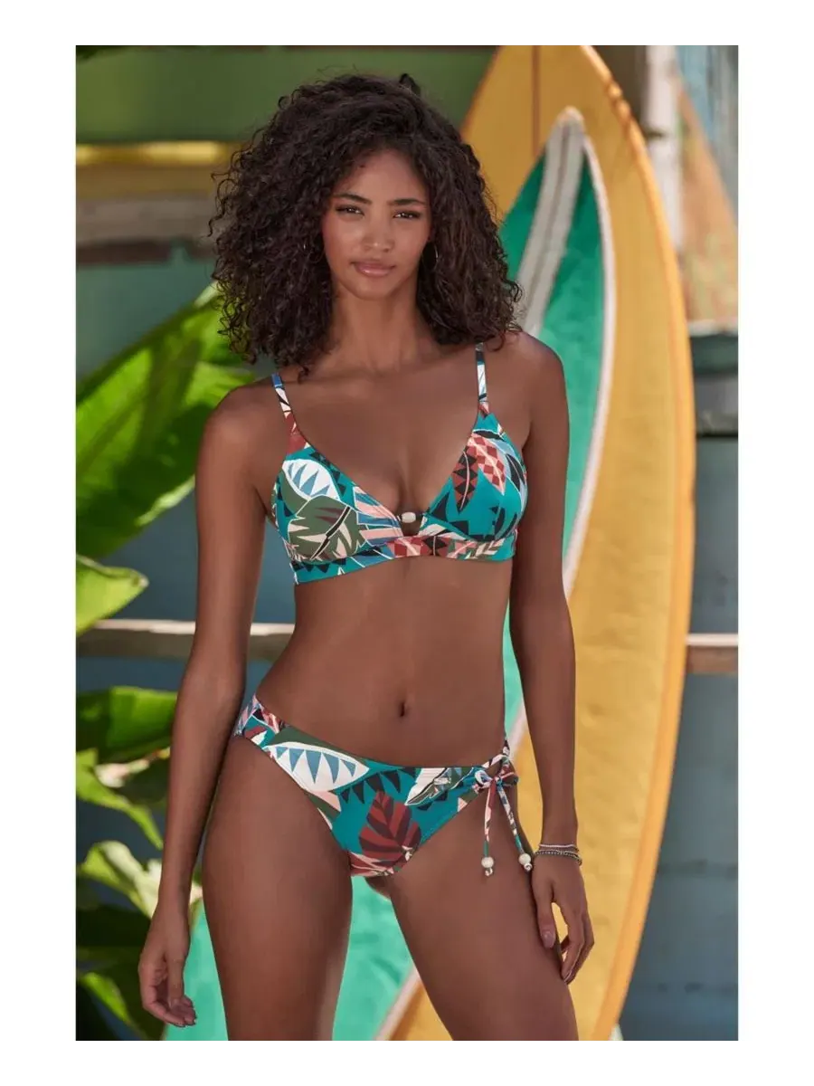 Бикини-топ треугольной формы с бусинами LASCANA, Turquoise Print — изображение 4 из 7