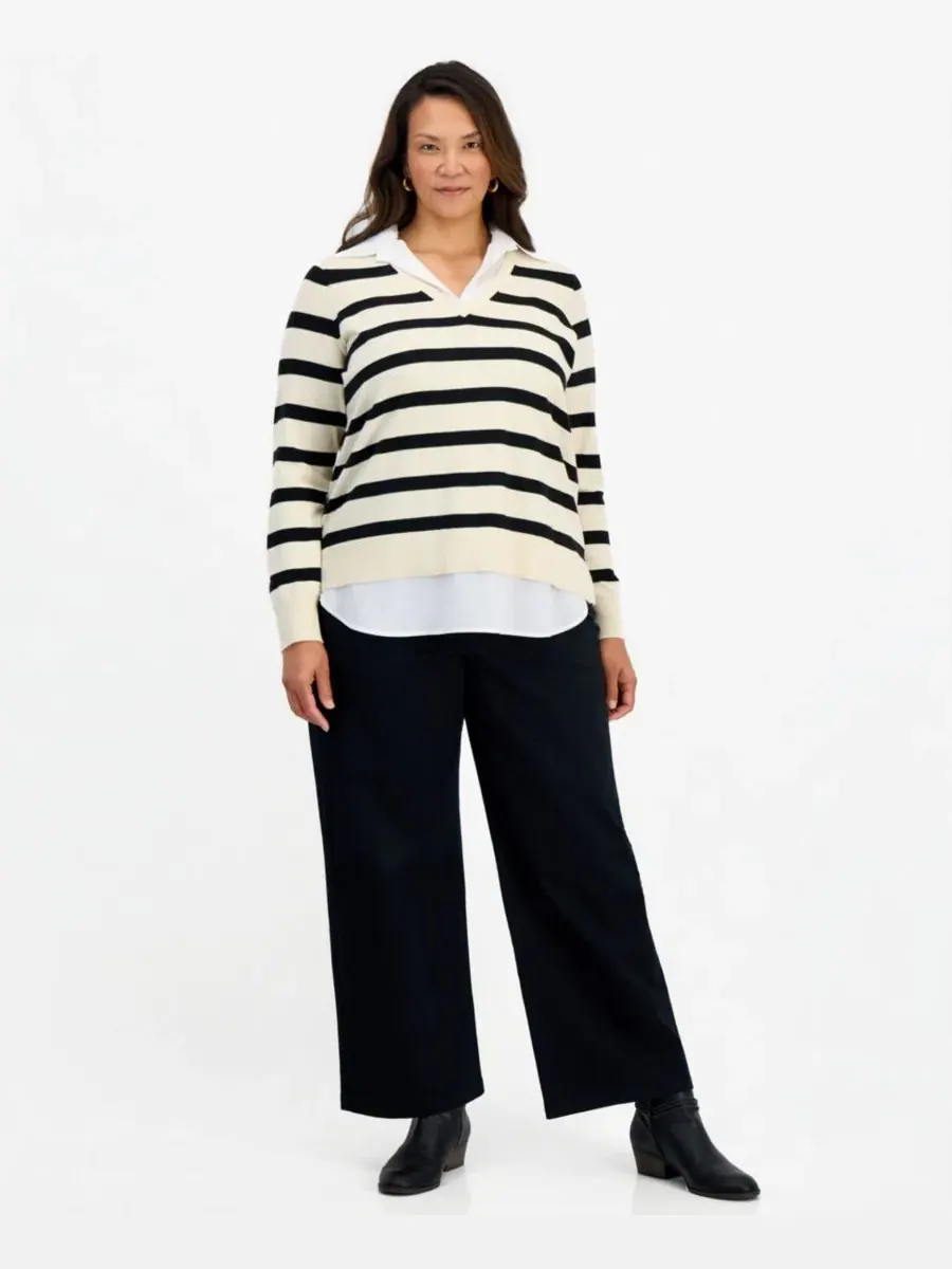Пуловер с V-образным вырезом и полосатым принтом Plus Size Striped Layered V-Neck Sweater Style & — изображение 2 из 3
