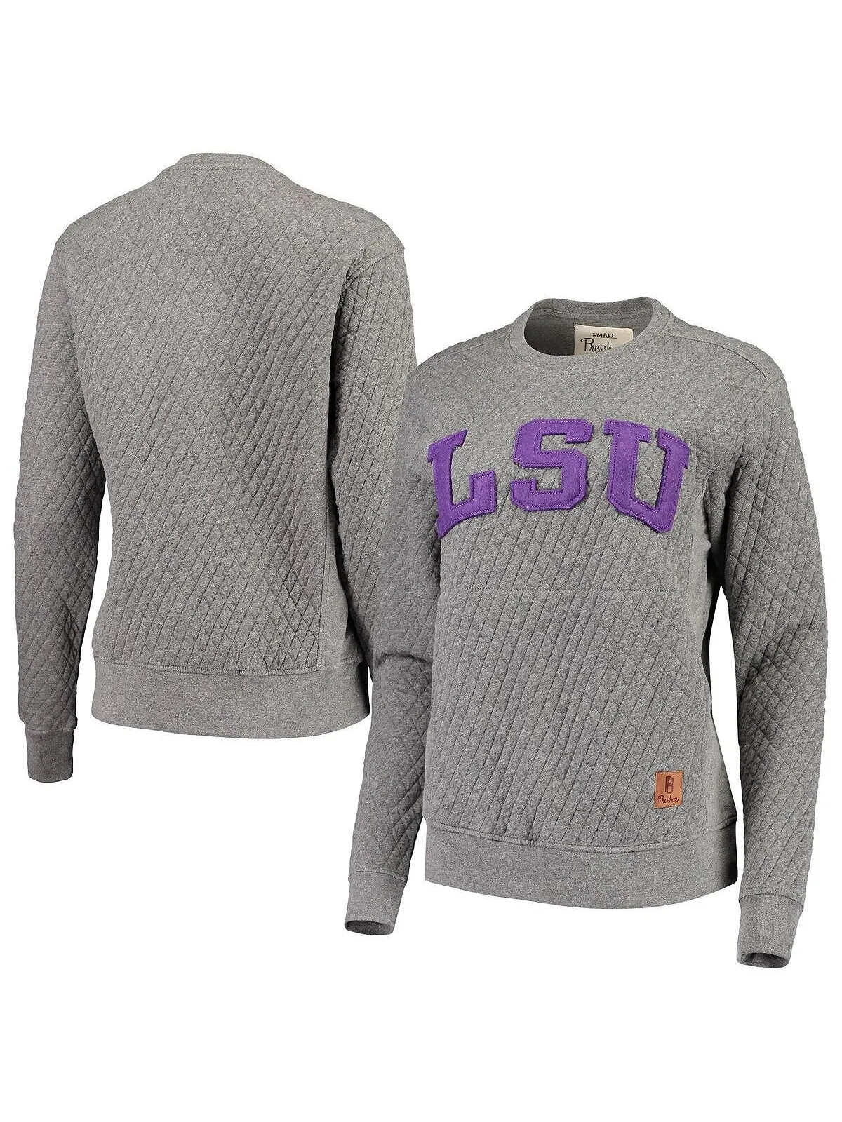 Женский серый стеганый свитшот с круглым вырезом LSU Tigers Moose Applique Pressbox — изображение 1 из 4
