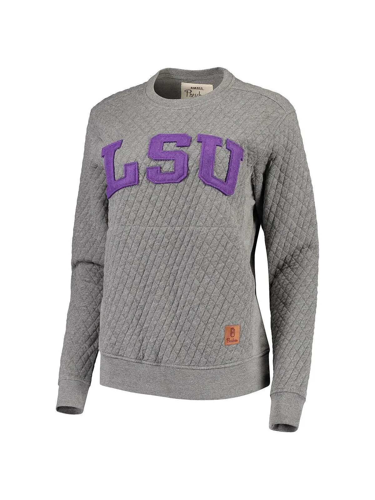 Женский серый стеганый свитшот с круглым вырезом LSU Tigers Moose Applique Pressbox — изображение 3 из 4