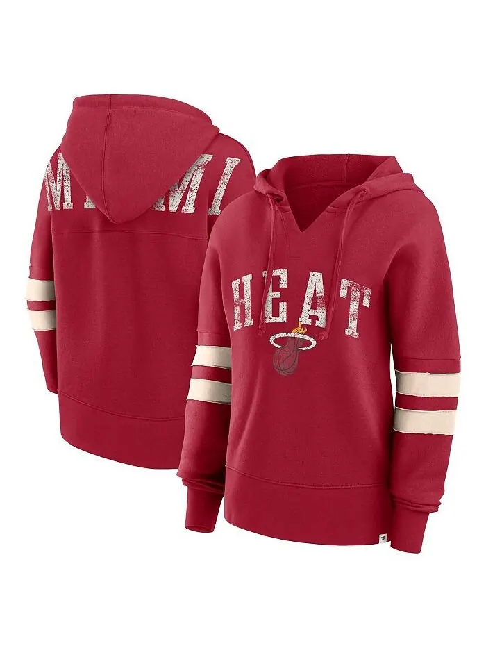 Женский красный пуловер с капюшоном с v-образным вырезом и надписью Miami Heat Bold Move Fanatics — изображение 1 из 3