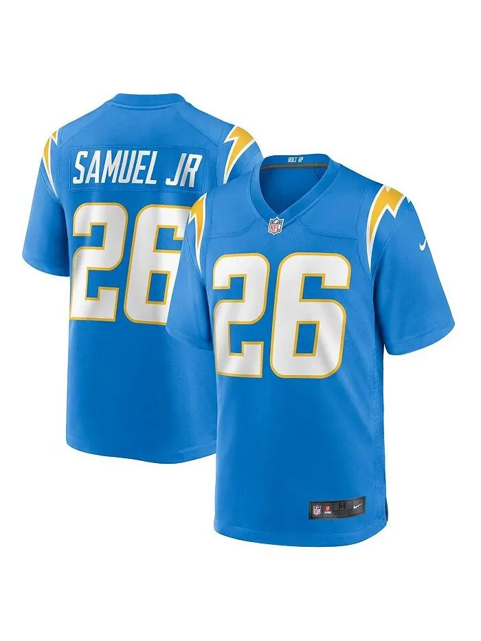Мужская футболка Asante Samuel Jr. Powder Blue Los Angeles Chargers Game Player Nike — изображение 1 из 3, синий