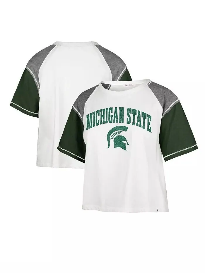 Женская белая укороченная футболка с эффектом потертости Michigan State Spartans Serenity Gia '47 — изображение 1 из 3