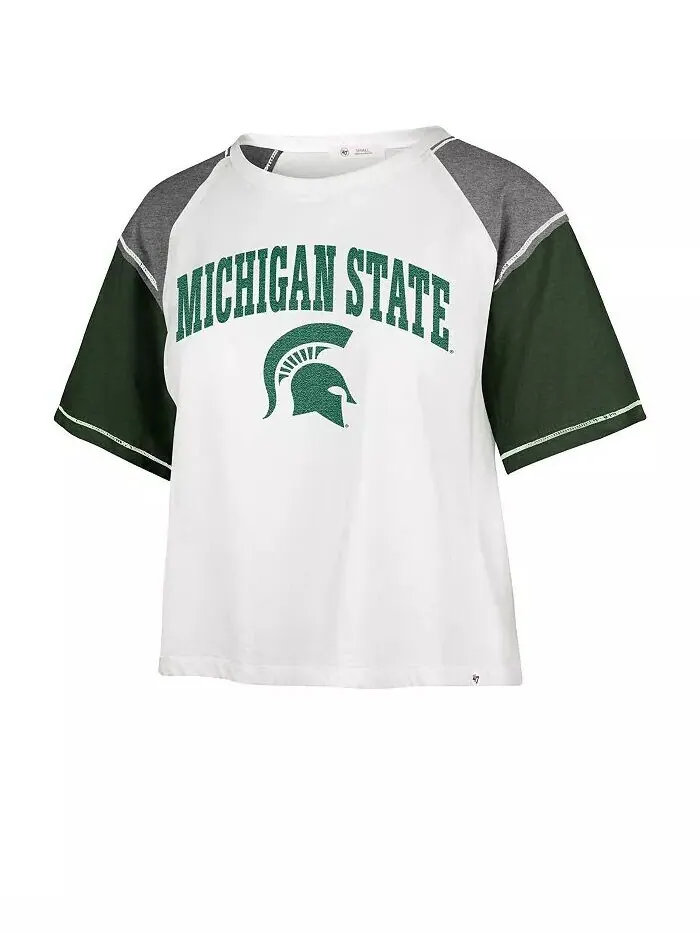 Женская белая укороченная футболка с эффектом потертости Michigan State Spartans Serenity Gia '47 — изображение 2 из 3