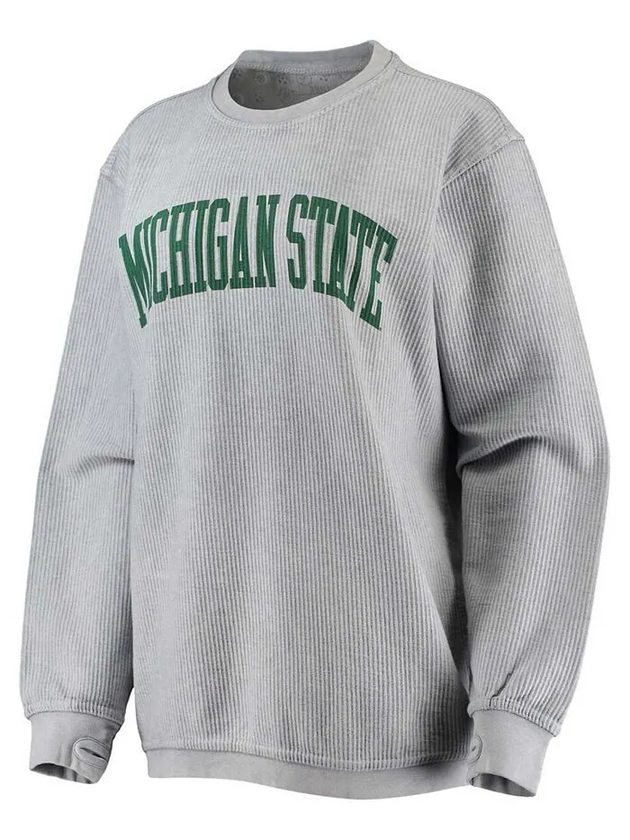 Женский серый свитер Michigan State Spartans с удобным шнурком в винтажном стиле, базовый пуловер с — изображение 2 из 3