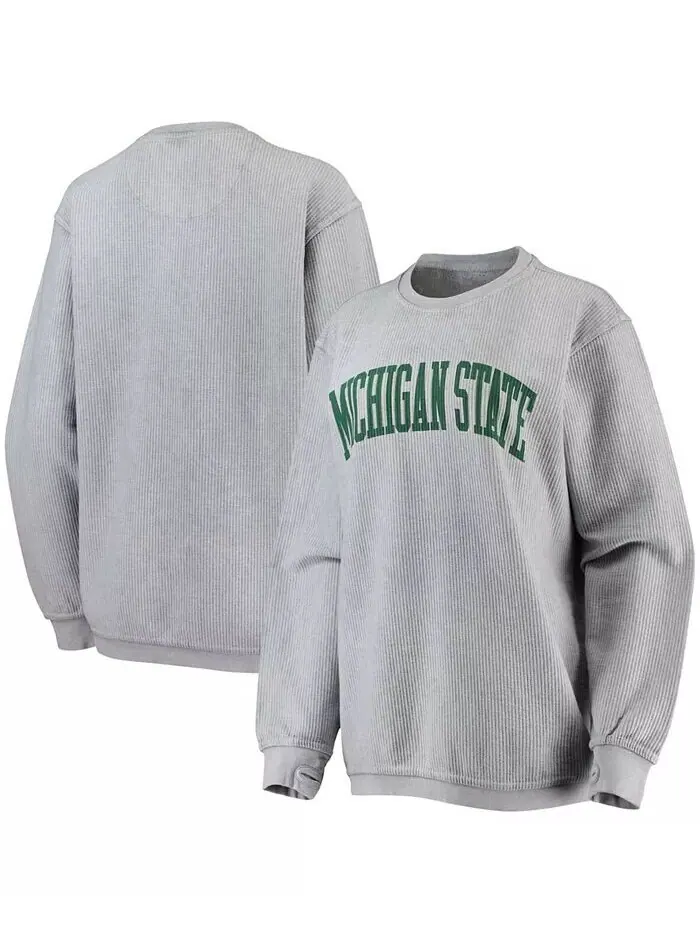 Женский серый свитер Michigan State Spartans с удобным шнурком в винтажном стиле, базовый пуловер с — изображение 1 из 3