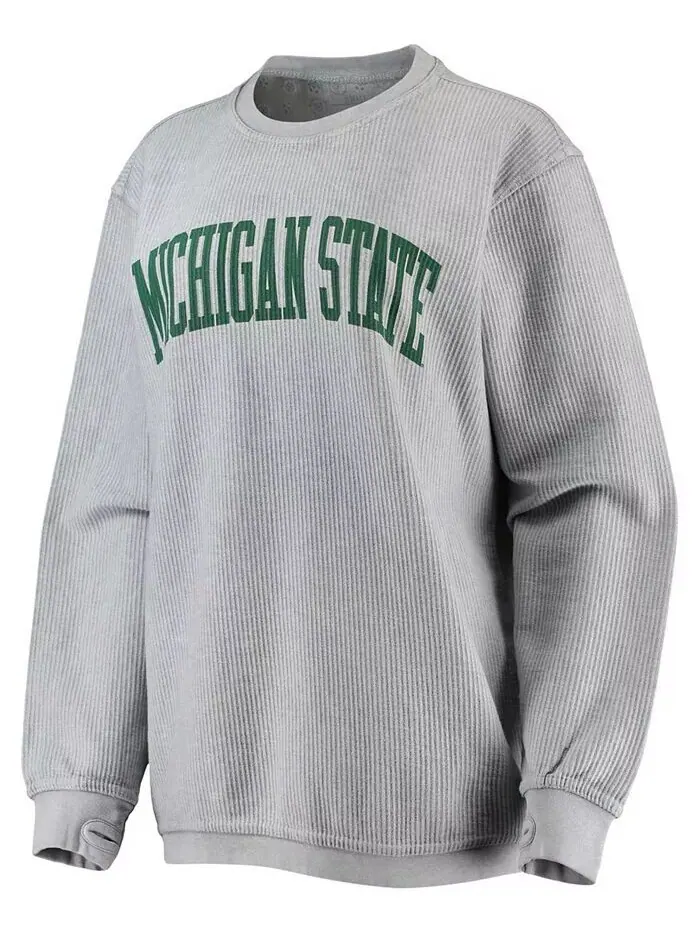 Женский серый свитер Michigan State Spartans с удобным шнурком в винтажном стиле, базовый пуловер с — изображение 2 из 3