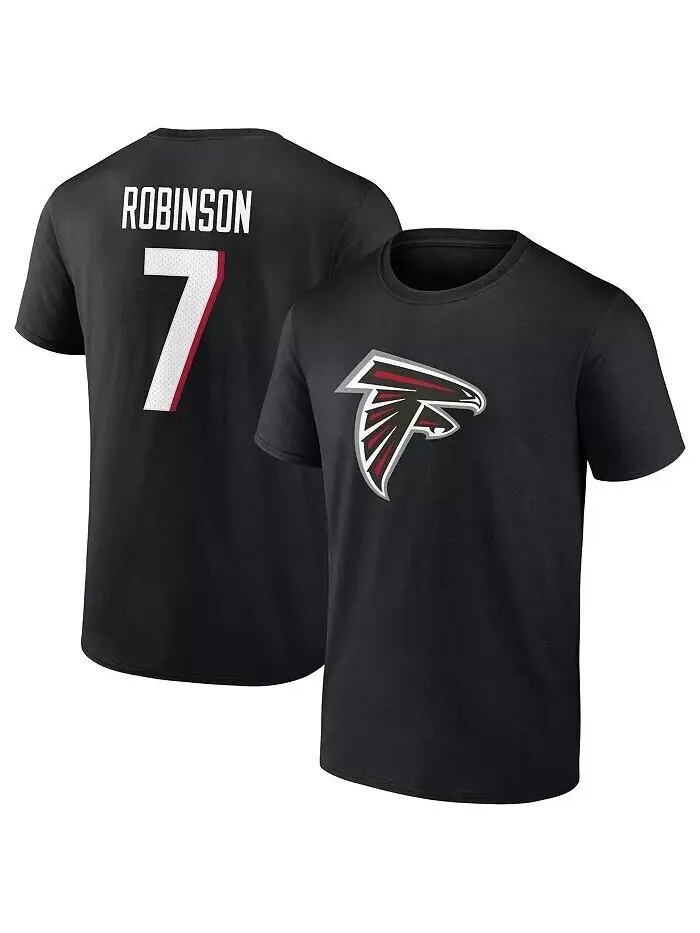 Мужская черная футболка Bijan Robinson Atlanta Falcons Icon с именем и номером Fanatics — изображение 1 из 2
