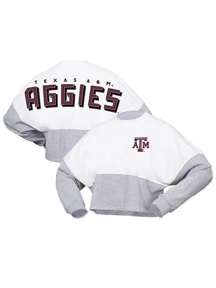 Женская белая укороченная футболка из джерси с длинным рукавом Texas A&M Aggies Heather Block