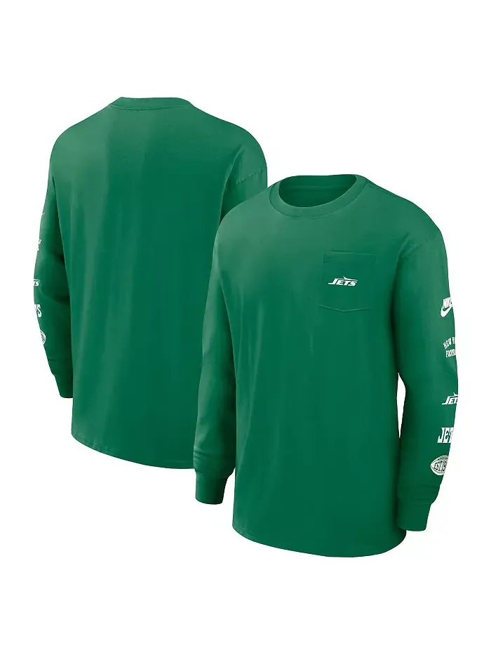 Мужская зеленая футболка New York Jets Rewind Heavy Max 90 с длинным рукавом и карманом Nike — изображение 1 из 3