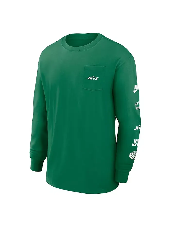 Мужская зеленая футболка New York Jets Rewind Heavy Max 90 с длинным рукавом и карманом Nike — изображение 3 из 3