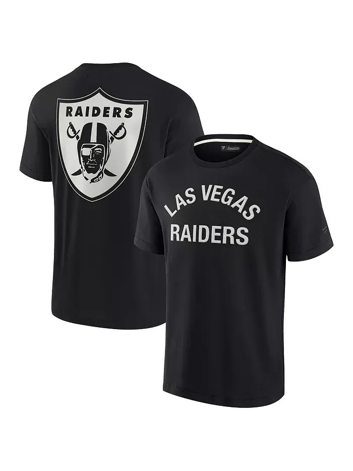 Мужская и женская черная супермягкая футболка с коротким рукавом Las Vegas Raiders Fanatics