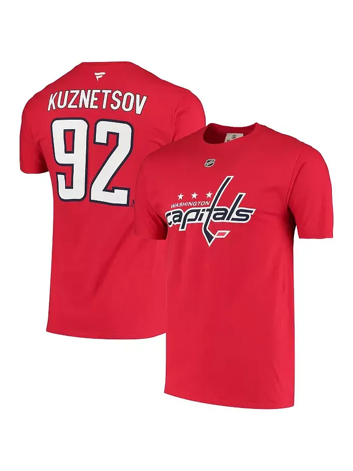 Мужская футболка с именем и номером Евгения Кузнецова "Washington Capitals" красная Fanatics — изображение 1 из 3