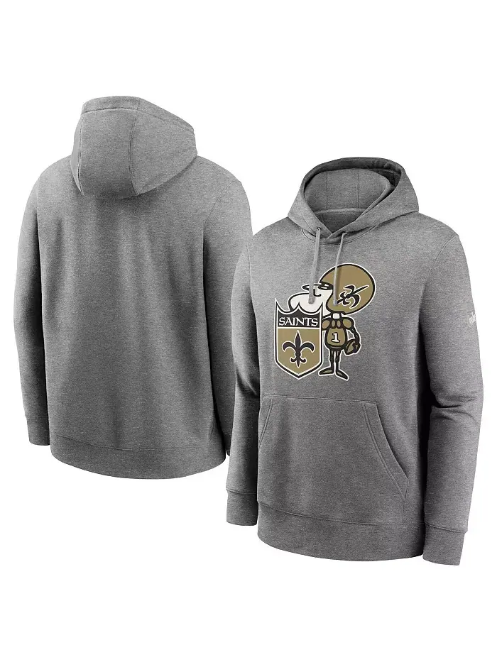 Мужская толстовка с капюшоном New Orleans Saints Reward Club из флиса в сером меланже Nike — изображение 1 из 3