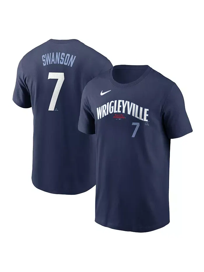 Мужская футболка Dansby Swanson Navy Chicago Cubs City Connect Fuse с именем и номером Nike — изображение 1 из 3