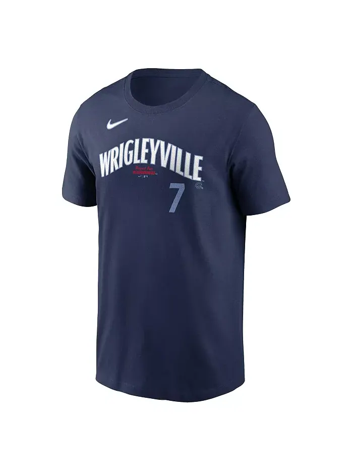 Мужская футболка Dansby Swanson Navy Chicago Cubs City Connect Fuse с именем и номером Nike — изображение 2 из 3
