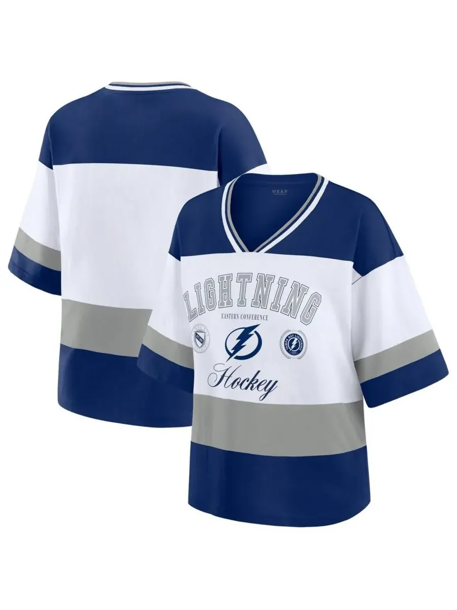 WEAR by Erin Andrews Женская сине-белая футболка футбольной команды Tampa Bay Lightning — изображение 1 из 3, синий белый