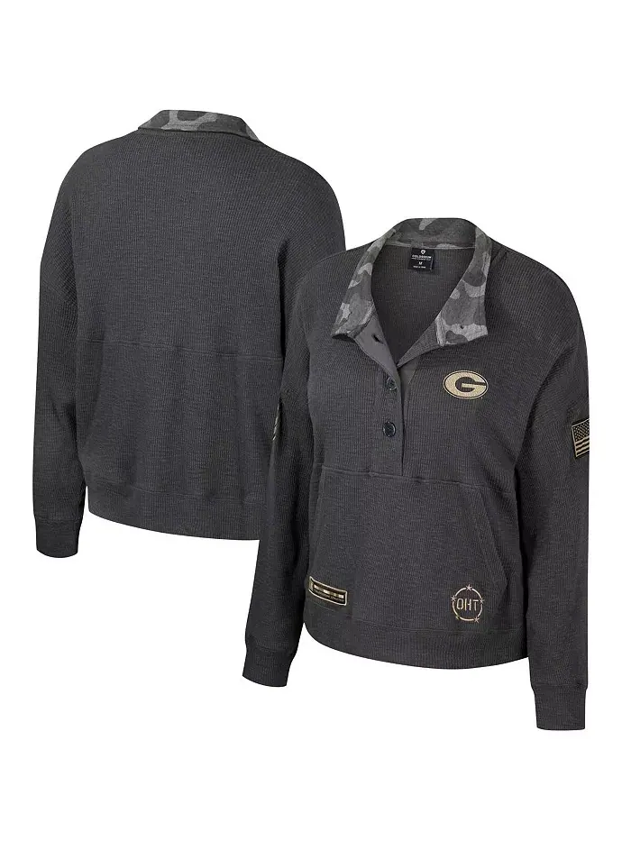 Женская термотолстовка Henley Heather Charcoal Georgia Bulldogs OHT Military Appreciation Payback — изображение 1 из 4