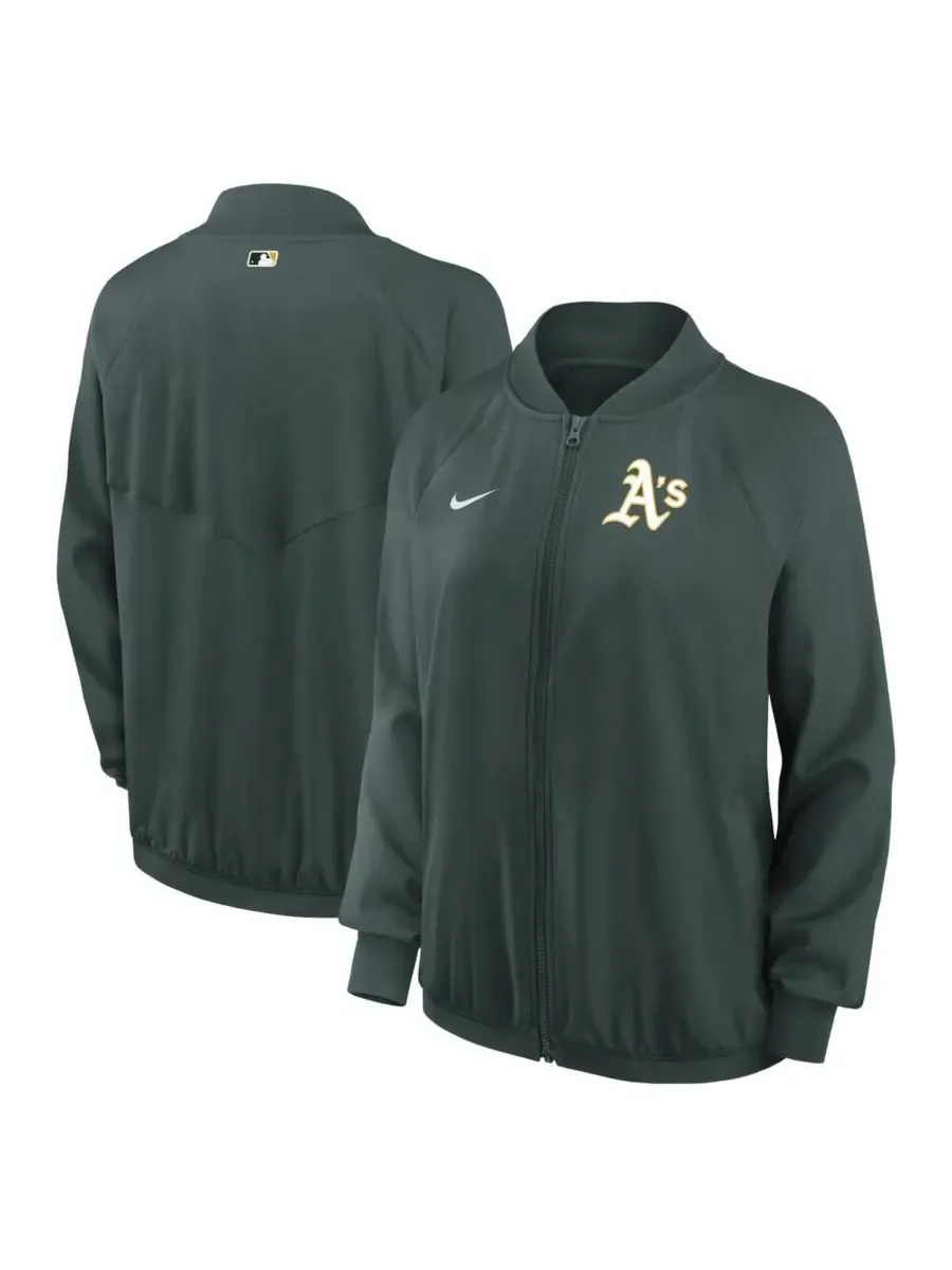Nike Женская зеленая куртка Oakland Athletics Authentic Collection Team Raglan Performance Full-Zip — изображение 1 из 3