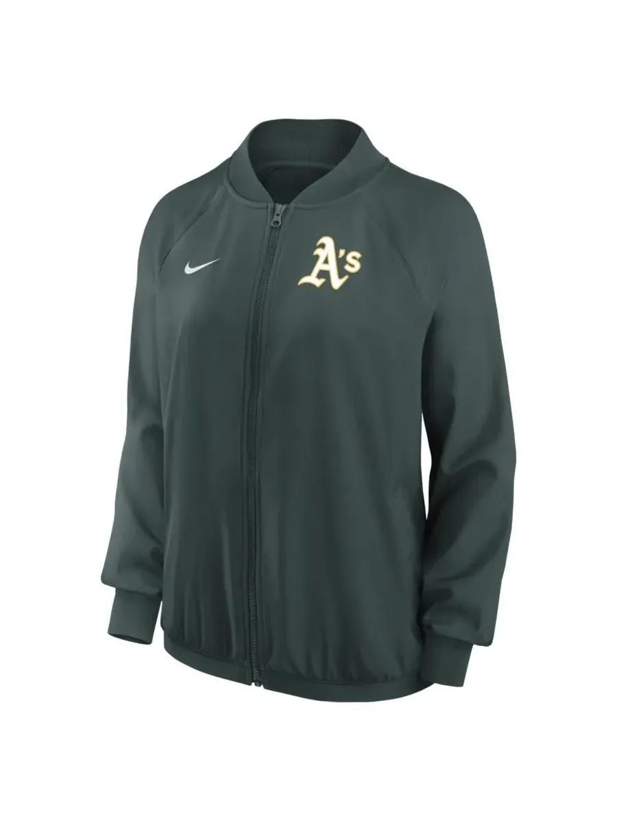 Nike Женская зеленая куртка Oakland Athletics Authentic Collection Team Raglan Performance Full-Zip — изображение 2 из 3