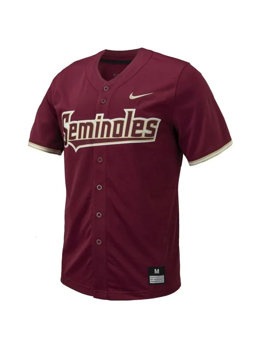Мужская бейсбольная майка Florida State Seminoles (реплика) с полной застежкой на пуговицы Nike — изображение 2 из 5, гранат