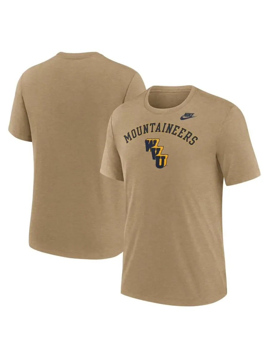 Nike Мужская футболка West Virginia Mountaineers Legacy Arch Tri-Blend светло-коричневого цвета — изображение 1 из 3