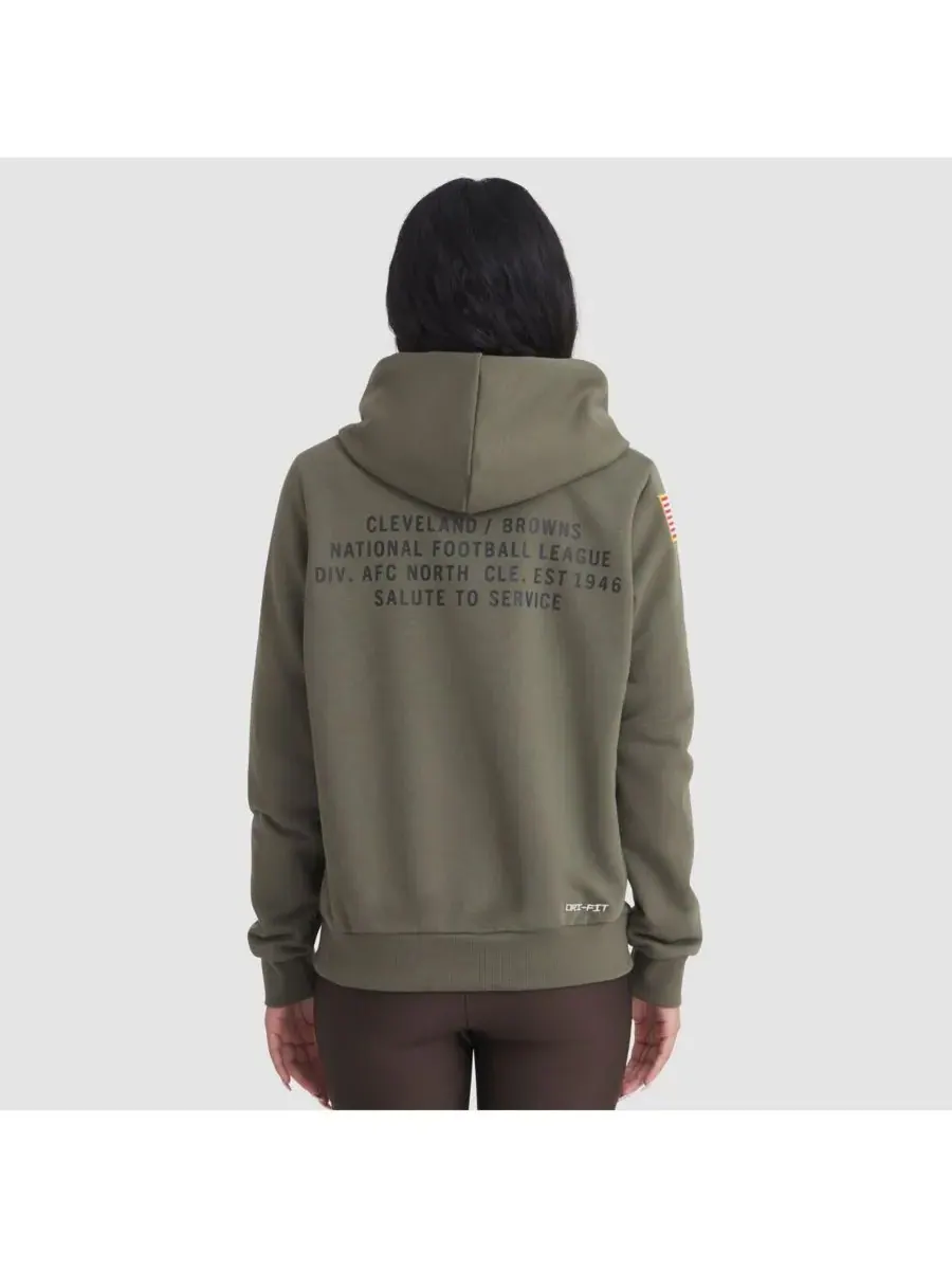 Nike Женская толстовка Olive Cleveland Browns 2025 Salute to Service Sideline Standard Issue Dri-FIT — изображение 2 из 3