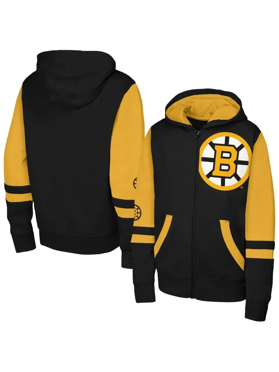 Outerstuff Большая толстовка на молнии черного цвета с надписью "Boston Bruins Face Off" для — изображение 1 из 3, черный