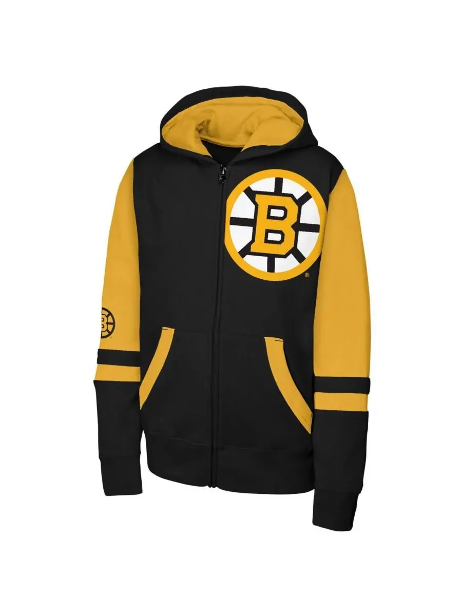 Outerstuff Большая толстовка на молнии черного цвета с надписью "Boston Bruins Face Off" для — изображение 2 из 3, черный