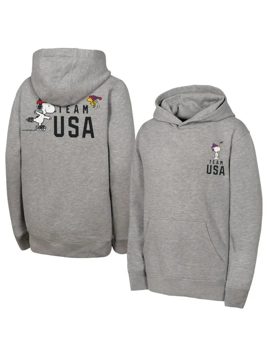Outerstuff Толстовка Big Boys and Girls Heather Gray Team USA x Peanuts Spirit Hoodie — изображение 1 из 3, серый