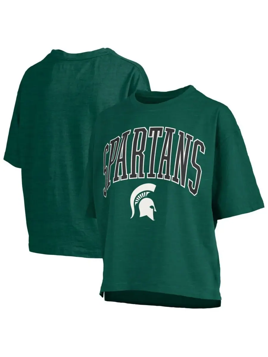 Pressbox Женская зеленая футболка Michigan State Spartans Nelson Arch Over Logo Waist Length — зеленый