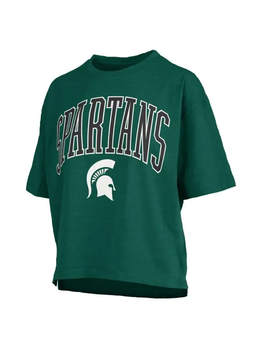 Pressbox Женская зеленая футболка Michigan State Spartans Nelson Arch Over Logo Waist Length — изображение 3 из 3, зеленый