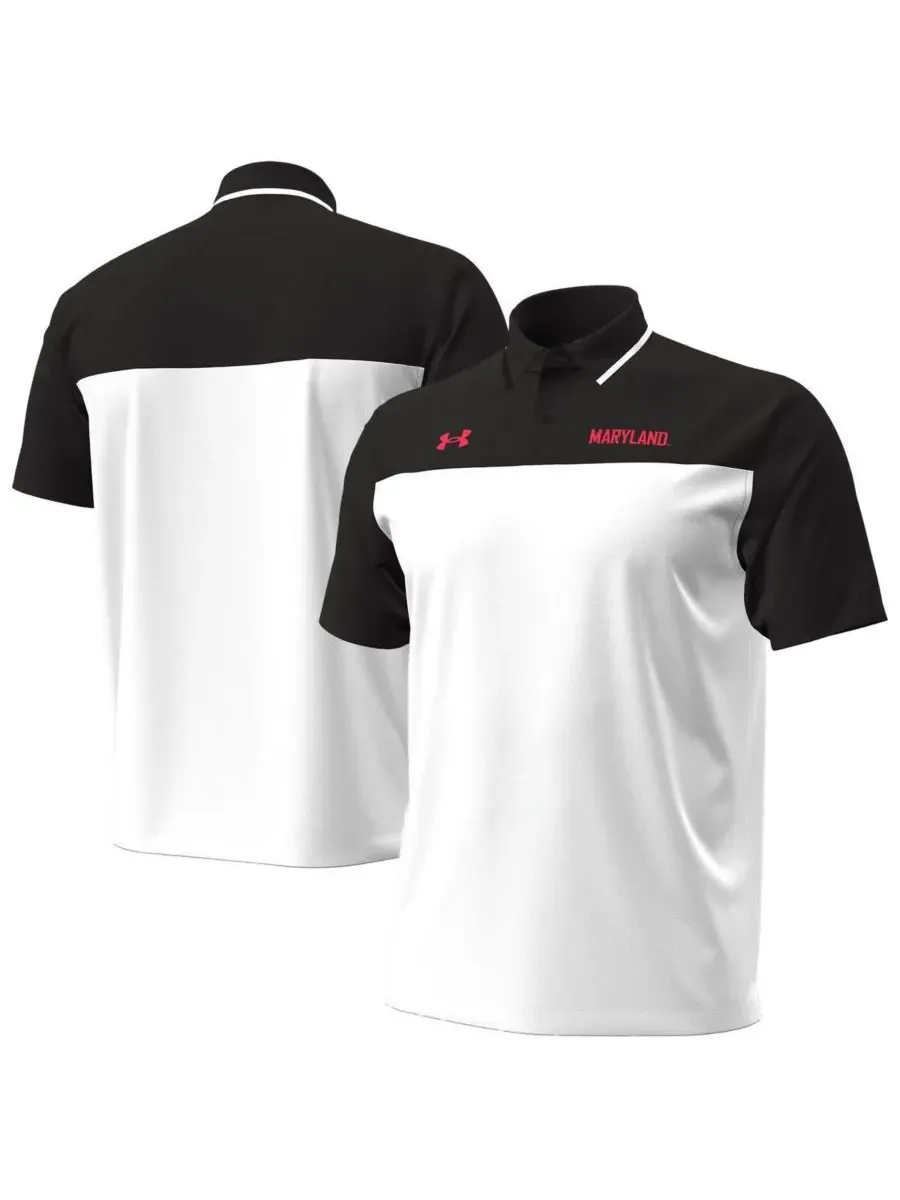Under Armour Мужская белая/черная поло-рубашка Maryland Terrapins с зелеными вставками — изображение 1 из 3, белый черный