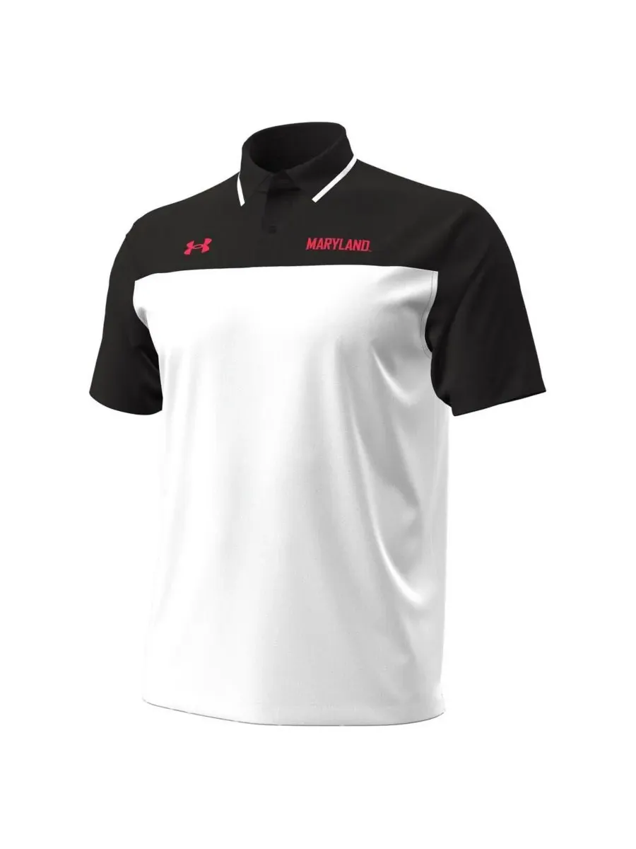 Under Armour Мужская белая/черная поло-рубашка Maryland Terrapins с зелеными вставками — изображение 3 из 3, белый черный