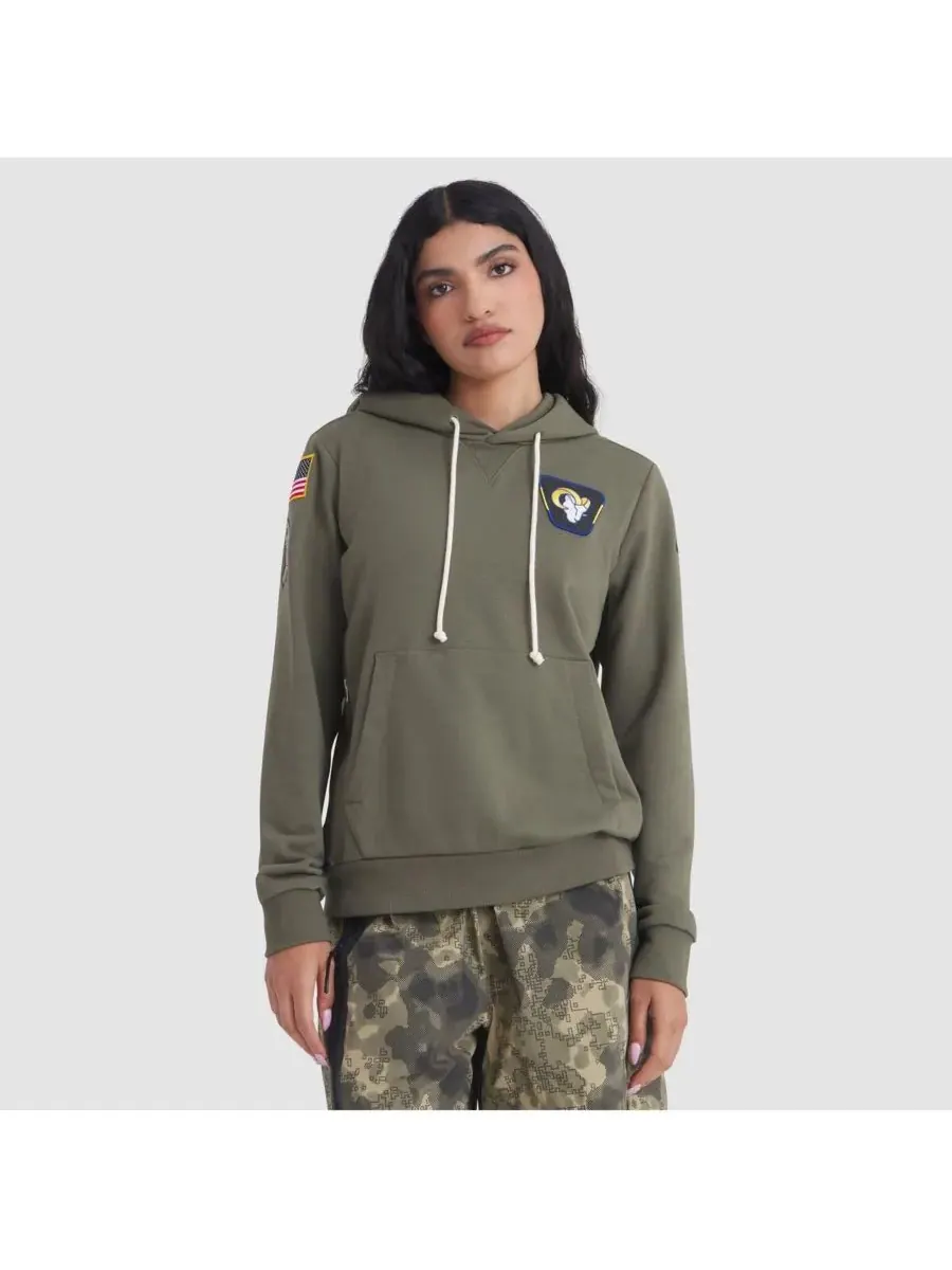 Nike Женская толстовка оливкового цвета Los Angeles Rams 2025 Salute to Service Sideline Standard — изображение 1 из 3