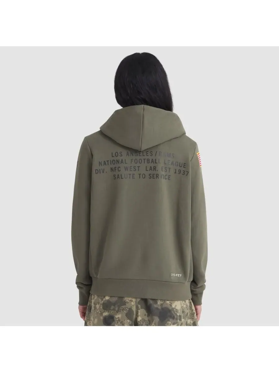 Nike Женская толстовка оливкового цвета Los Angeles Rams 2025 Salute to Service Sideline Standard — изображение 2 из 3