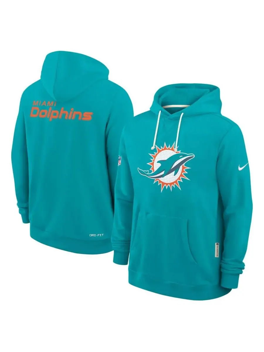 Мужская толстовка с капюшоном Aqua Miami Dolphins Sideline Initial Home Performance Nike — изображение 1 из 2, голубой
