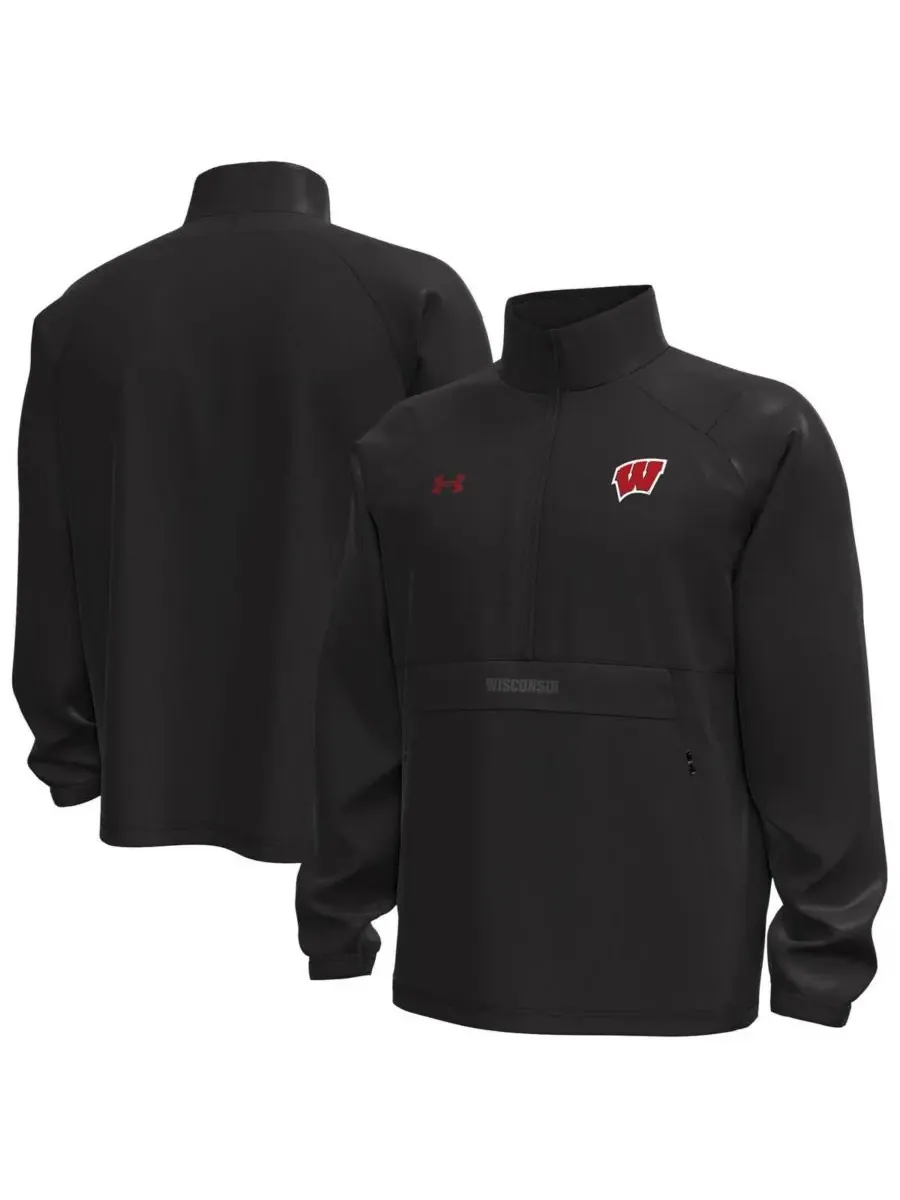 Under Armour Мужская черная тканая куртка-анорак Wisconsin Badgers Unstoppable с застежкой-молнией — изображение 1 из 3