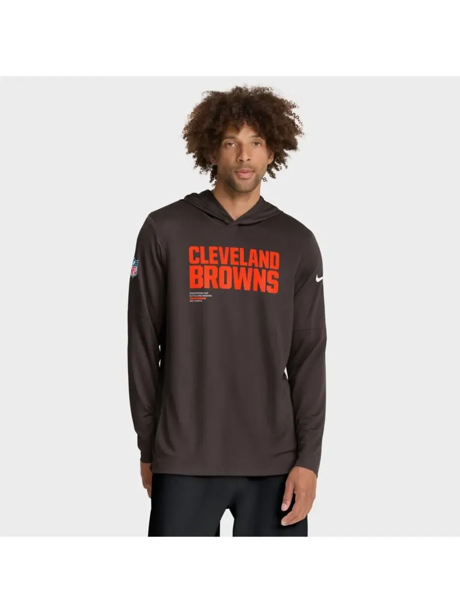 Nike Мужская коричневая толстовка с длинными рукавами Cleveland Browns Sideline Pure Fury — изображение 1 из 5, коричневый