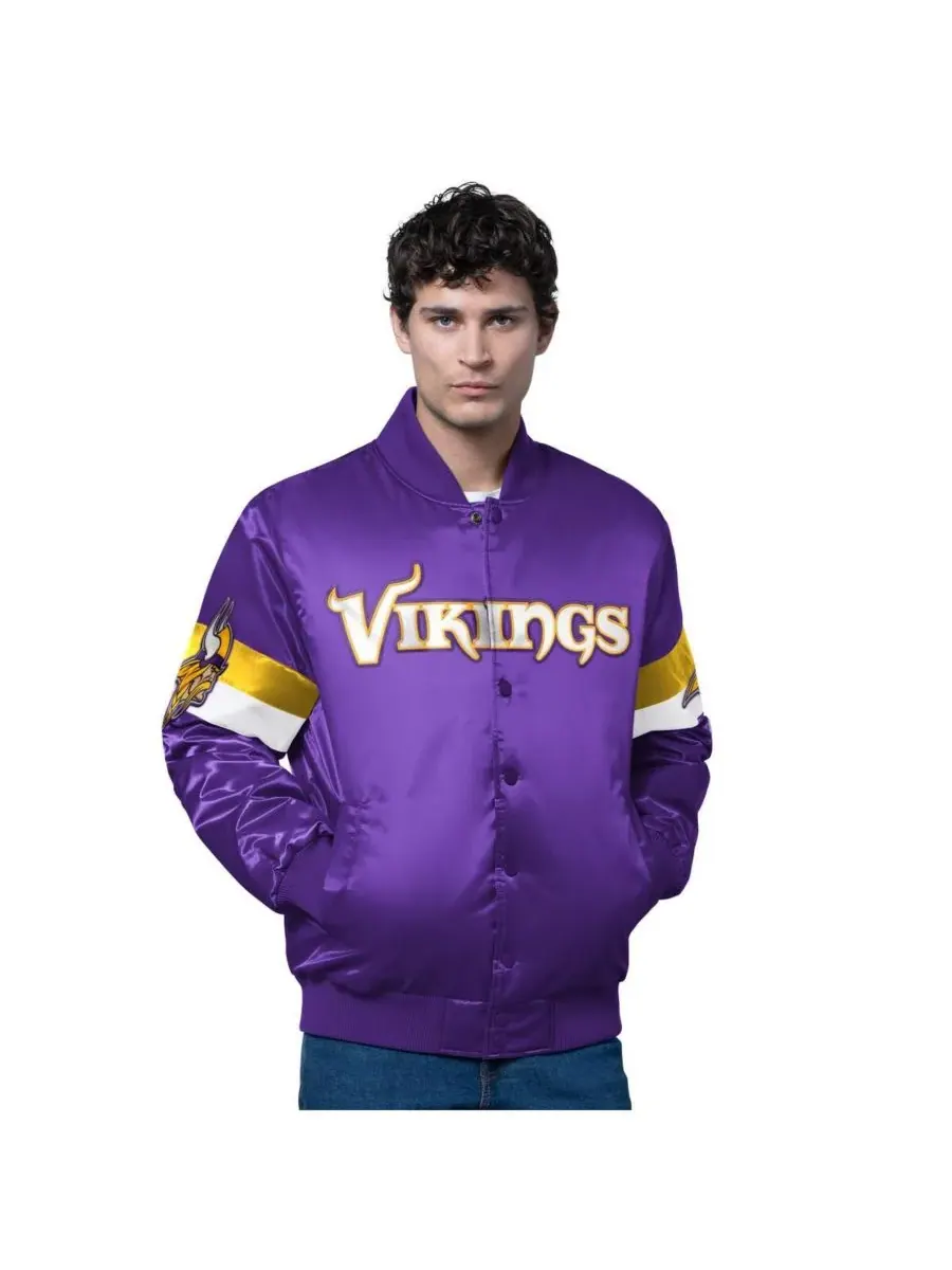 Starter Мужская фиолетовая атласная куртка Minnesota Vikings Triple Option с застежкой на кнопках — изображение 1 из 2