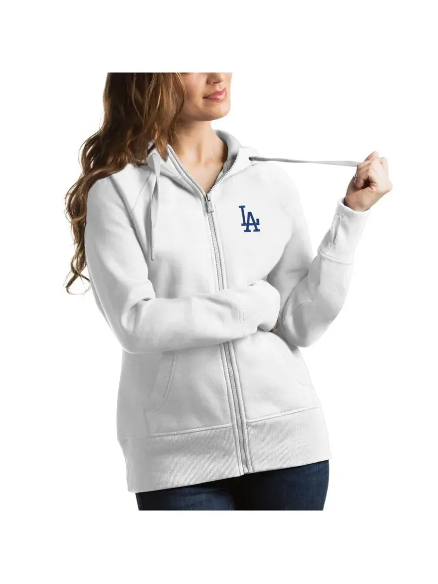 Antigua Женская белая толстовка на молнии с символикой Los Angeles Dodgers Victory — белый