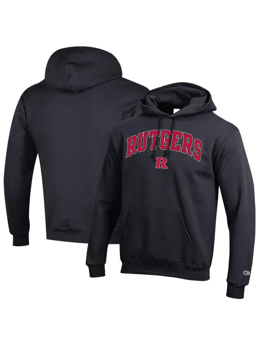 Champion Мужская черная толстовка с капюшоном Rutgers Scarlet Knights с логотипом Arch Over Logo — изображение 1 из 3, черный