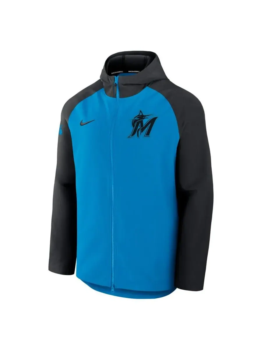 Nike Мужская сине-черная куртка-реглан на молнии из коллекции Miami Marlins Authentic Collection — изображение 3 из 3