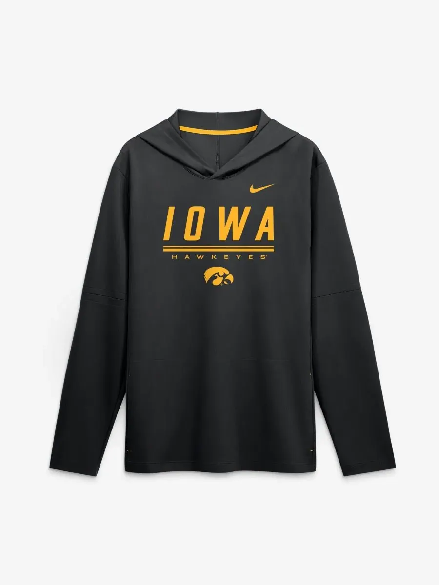 Футболка-худи с длинным рукавом, мужская, с принтом, Iowa Hawkeyes 2026 Sideline Nike — изображение 1 из 2, черный