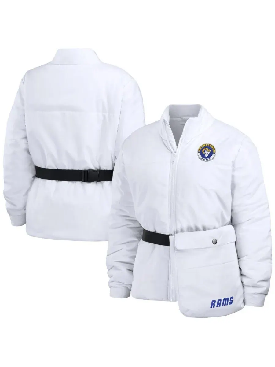Женская куртка-пуховик с полным замком и принтом Los Angeles Rams WEAR by Erin Andrews — изображение 1 из 4, белый