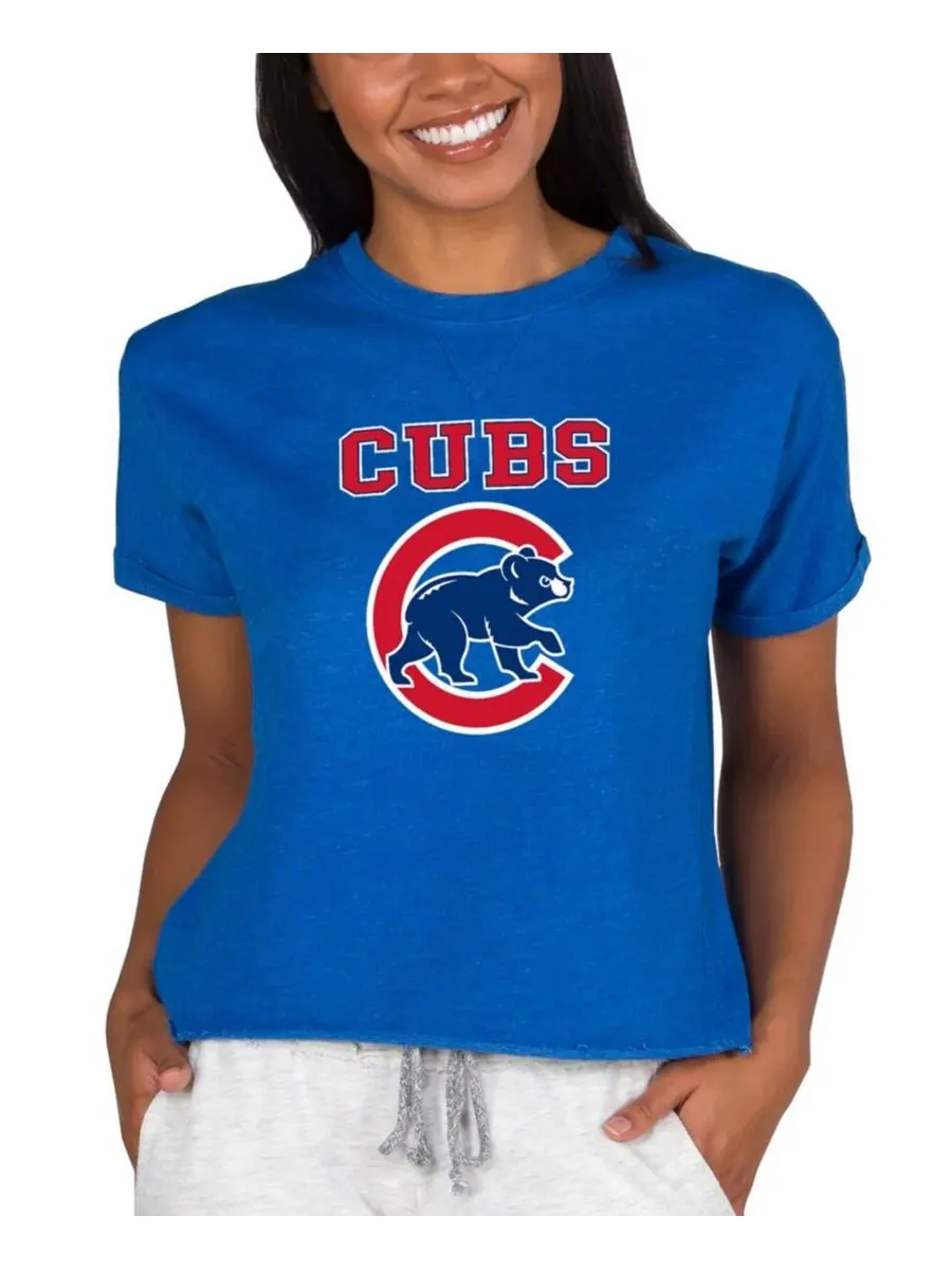 Женский топ-свитшот с коротким рукавом Chicago Cubs Tri-Blend Mainstream Terry Concepts Sport — изображение 1 из 1