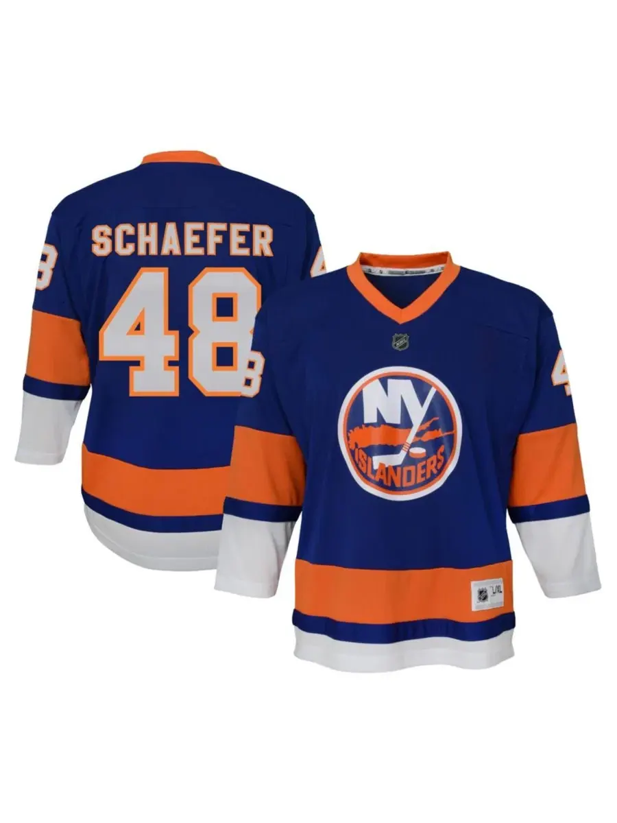 Детская футболка с длинным рукавом Matthew Schaefer New York Islanders Outerstuff — изображение 1 из 3, синий