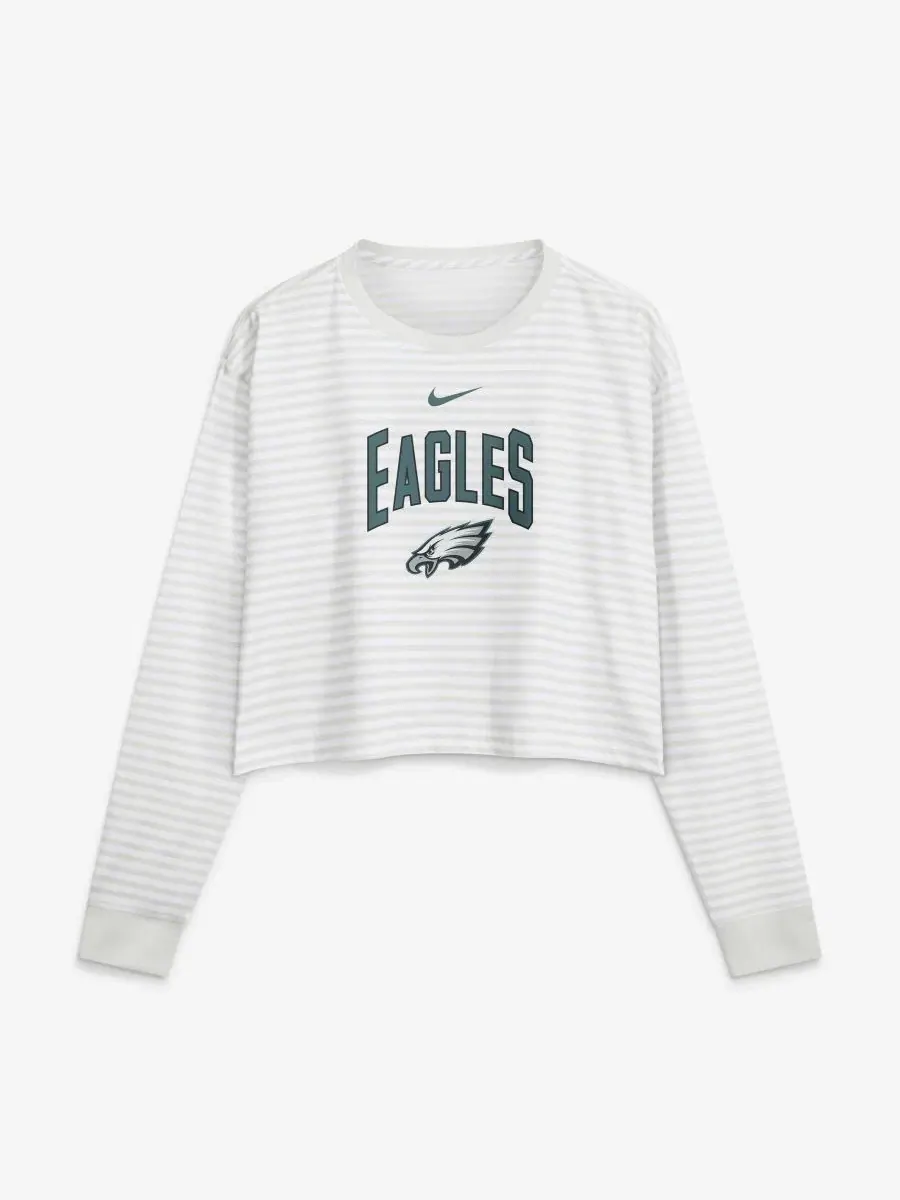 Футболка с длинным рукавом Philadelphia Eagles Loose Fit Crop Top Nike — изображение 1 из 2, белый серый